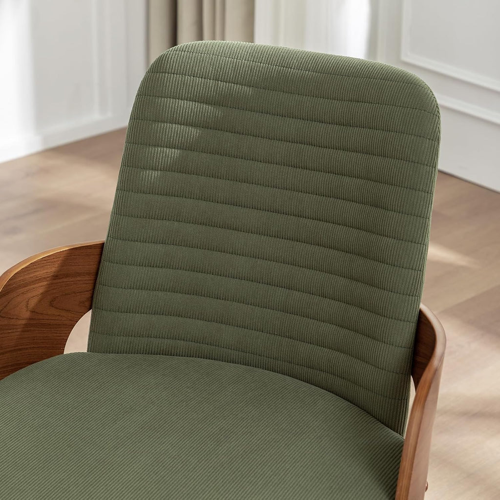 Dining Room Chairs,Mid Century Modern Kitchen Chairs,Green Corduroy Fabric Upholstered Accent Chairs,Metal Legs Wooden Desk Chairs,Armless and No Wheels for Kitchen Dining Room,1PCS