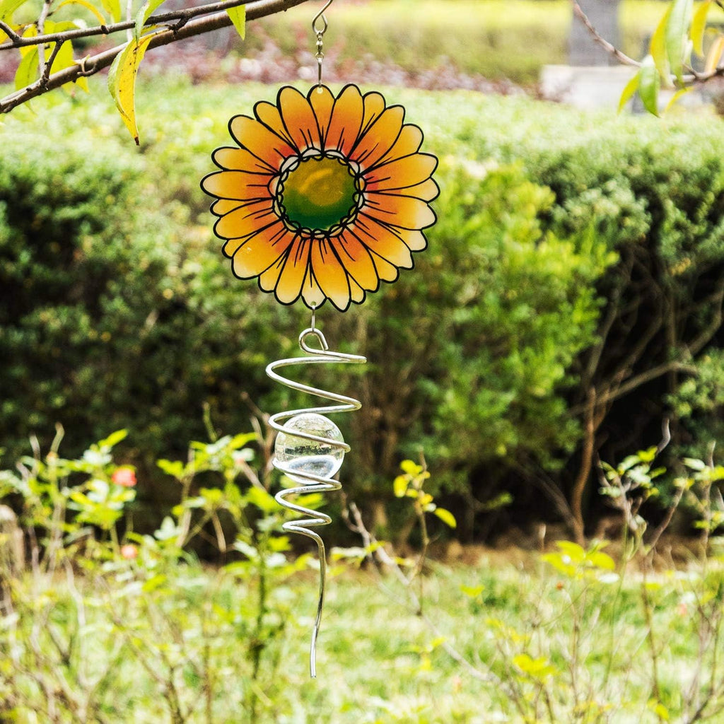 18" Wind Spinner Outdoor Hanging Metal Figurine Spinner for Garden Décor Ornaments,Lawn Yard Patio,Sunflower