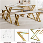 GAOMON Dining Table Bench Set for 4, Kitchen Table Set With 2 Benches, Rectangular Dining Room Table Set With Faux Marble Tabletop, Sturdy Metal Frame, Saving Space for Kitchen, Dining Room, Apartment