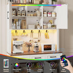 70.9" Tall Kitchen Pantry Cabinet with LED Light & Charging Station, Farmhouse Kitchen Hutch with Large Countertop & 10 Hooks, Kitchen Cabinet Storage with Drawers for Living Room, Dining Room, White