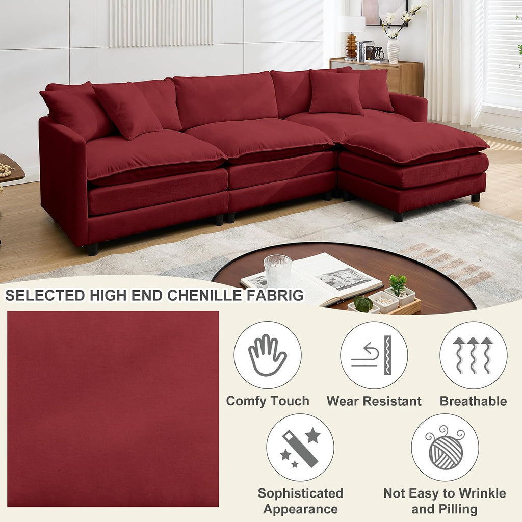 108.27" Modular Sectional Sofa, 4 Seat L Shaped Couch with Chaise | Deep Seat Cloud Couch With Soft Chenille Fabric, Reversible Chaise Modular Design Spacious Comfort for Home, Apartment, Dorm