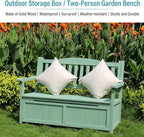 48in Wooden Outdoor Storage Bench, 2-Seater Patio Garden Bench with Backrest & Armrests, Weather-Resistant Deck Box for Porch, Yard & Pool(Green)
