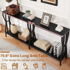 HOMISSUE Sofa Console Table, 70.9" Extra Long Sofa Table with 2-Tier Storage, Industrial Narrow Console Tables Behind Couch, Hallway Table for Entryway, Living Room, Black