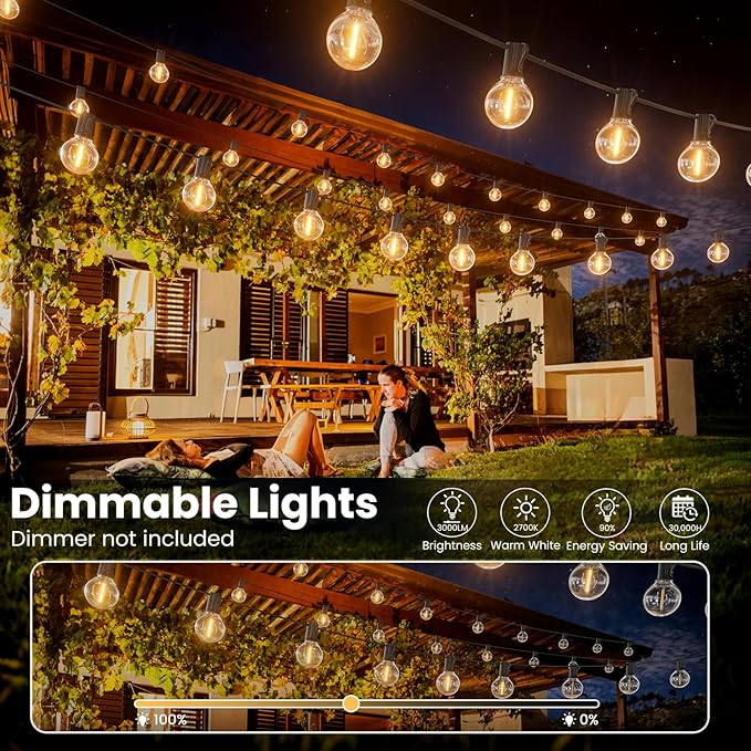 RTTY Outdoor String Lights 25 FT, G40 Led Patio Globe Lights with 13pcs Bulbs,Waterproof Shatterproof Dimmable Connectable Hanging for Cafe Bistro Backyard Gazebo Balcony Deck Party