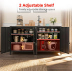 35.4”H Metal Storage Cabinet with Locking Doors and 2 Adjustable Shelves, Garage Storage Cabinet with Lock & Keys for Home School Office (Black)