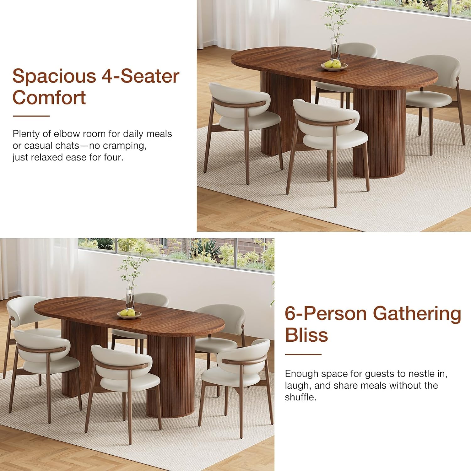 HOMMPA 70.8" Oval Dining Table for 4 6 Person Kitchen Table with Semi-Cylindrical Legs Base Large Wooden Round Dining Room Table Modern Farmhouse Dinner Tables for Kitchen Dining Living Room Walnut