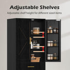 71" Tall Kitchen Pantry Storage Cabinet with 4 Doors & Drawer, Adjustable Shelves, Farmhouse Cupboard, Freestanding Cabinet with Door Shelves for Dining Room/Living Space, Black