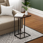 COZAYH Farmhouse C Shaped Couch End Table with Burl Finish Tray Top, Small Snack Sofa Side Table with Metal Frame for Living Room, Bedroom, Easy Assembly, Fir Wood, Brown, Black