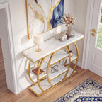 Tribesigns Modern Console Table, 41.3" Narrow Entryway Table with Storage Shelves & Faux Marble Top, 5-Tier Sofa Tables Behind Couch with Arched Metal Frame for Living Room, Hallway (Gold & White)