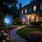 Solar Owls Wind Spinners for Yard and Garden,51 Inch Solar Windmill Seven Color LED Light Whirligig Kinetic Spinner to Scare Birds Decor for Lawn, Patio,Owl Gift Metal Wind Outdoor Sculpture