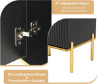 oneinmil 60” Modern Sideboard Buffet Cabinet, Fluted Storage Sideboard with Adjustable Shelves & Pop-Up Doors, Multifunctional Accent Cabinet for Kitchen, Living Room, Hallway, Black and Gold