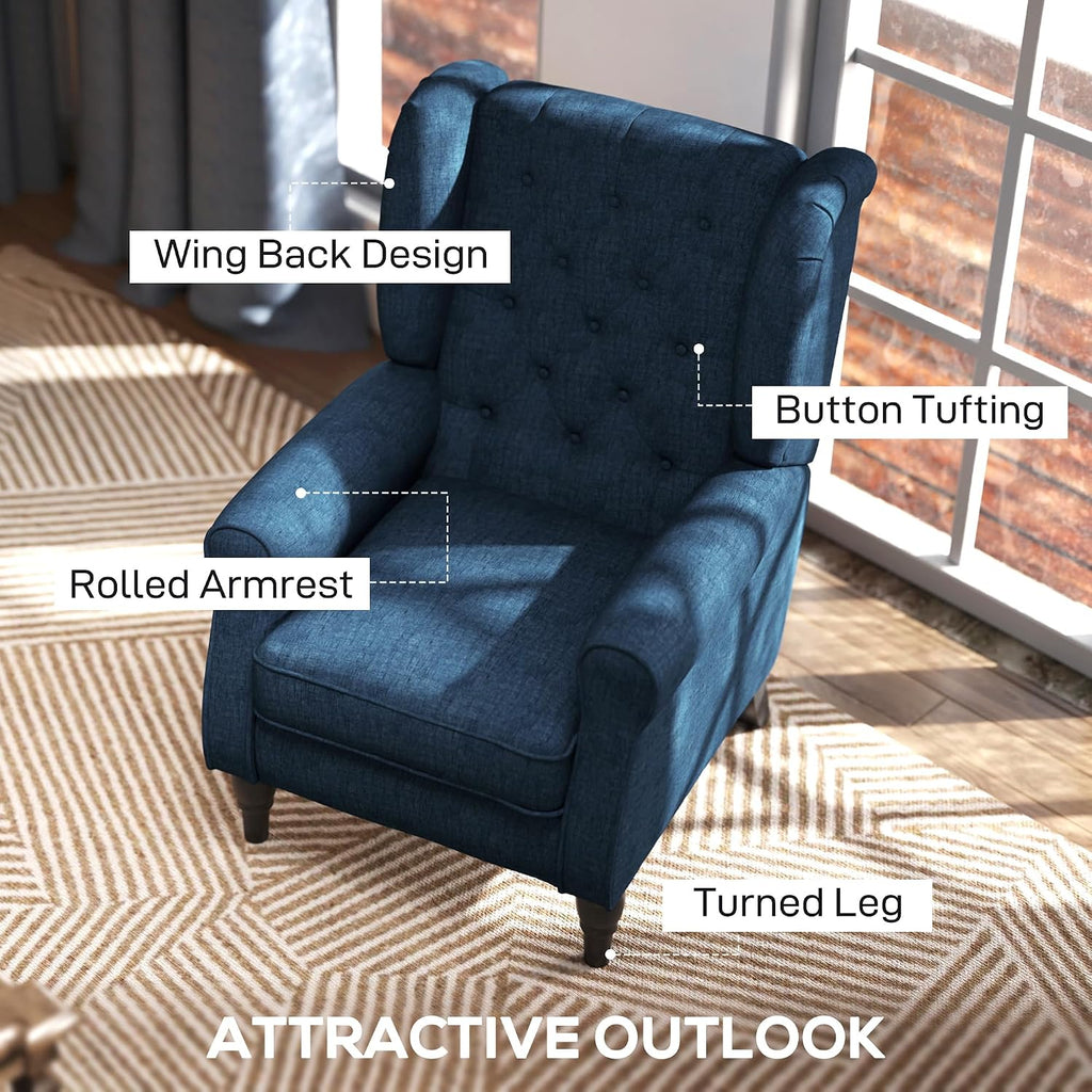 HOMCOM Mid-Century Modern Accent Chair, High Wingback Reading Chair, Blue | Button-Tufted, Upholstered Fabric, Retro Wood Legs, Apartment, Living Room, Bedroom