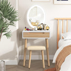 YOURLITE Makeup Vanity Table Set with 3 Modes Adjustable Lighted Mirror Cushioned Stool, Dressing Table for Small Space | 3 Lighting Modes, Adjustable Brightness, Cushioned Stool, Dressing Table, Compact Design, for Small Spaces