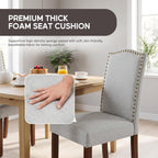 Simple Deluxe Set of 2 Upholstered Parsons Dining Chairs, Fabric Dining Room Chairs with Solid Wood Legs & Nailhead Trim, Multi-Use for Kitchen, Living Room & Bedroom, Gray