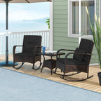 Tangkula 3 Pieces Rocking Bistro Set, Patiojoy Outdoor PE Rattan Rocker Chairs with Removable Cushions & Tempered Glass Top Coffee Table, Outdoor Wicker Furniture Set for Porch, Garden (Black)