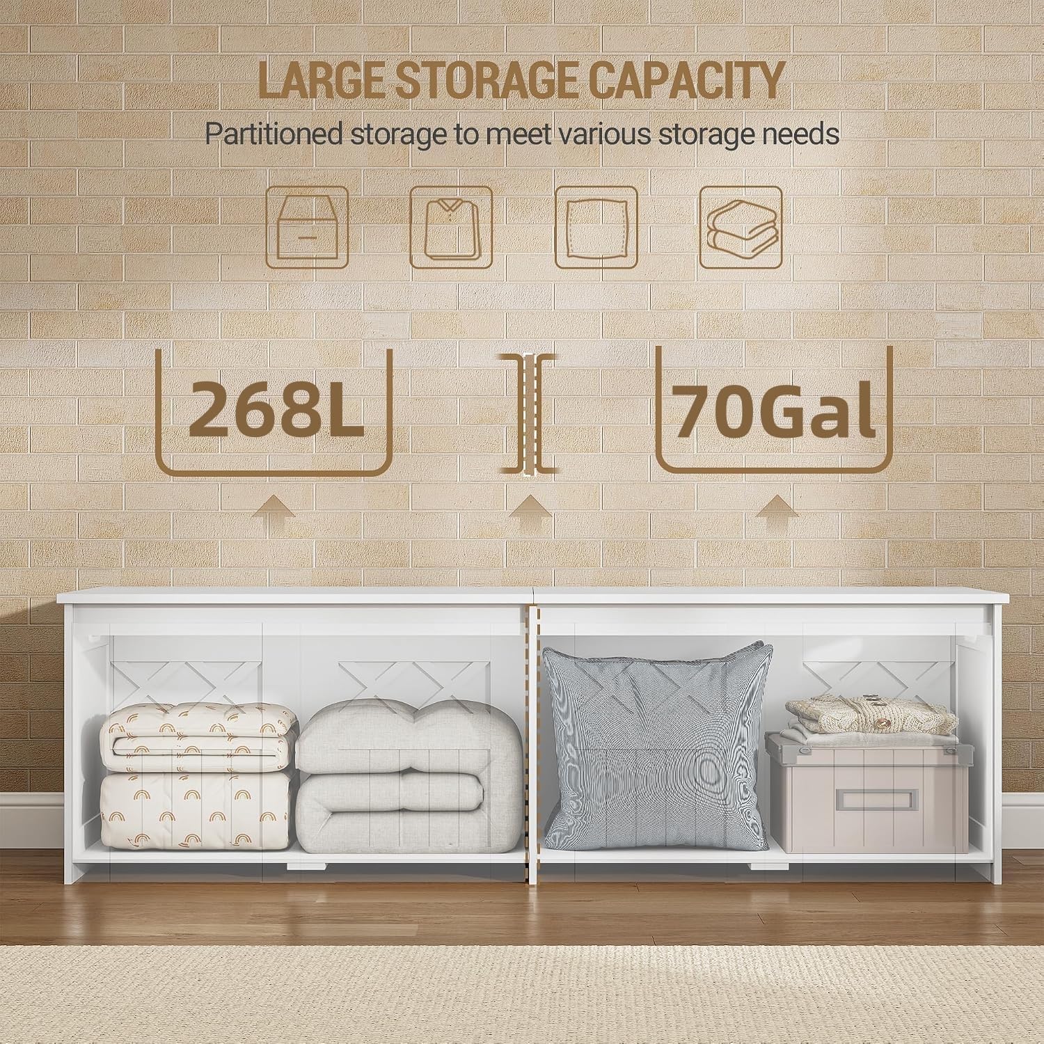 Hzuaneri 59" Modern Farmhouse Storage Chest and Bench | 70 Gal | 330lb Seat | Soft-Close Hinges | Pure White | Shoe and Blanket Storage for Bedroom, Living Room, Entryway | SB51503X
