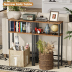 Asgolion Narrow Console Table, 15.7" Small Entryway Table, 2-Tier | Sofa Table with Storage, Skinny Console Tables for Entryway, Hallway, Bedroom, Living Room, Foyer, Rustic Brown
