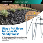 Sandbaggy 6" Wide Landscape Staples - Extra Heavy Duty: 7 Gauge Galvanized Steel - Hold Down Pipes, Landscape Fabric, Ground Cover, Erosion Control Netting, Sod, & Turf (100, 6" W x 8" L)