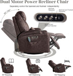 AHMED Dual Motor Power Swivel Rocker Recliner Chair, Velvet Brown | Electric Glider Rocking Chair, Massage & Heat, Cup Holders, LED Lights, USB A/USB C Ports