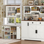Gyfimoie 60" Tall Farmhouse Kitchen Pantry Storage Cabinet,Kitchen Hutch with Microwave Stand,Freestanding Buffet Pantry Cabinet with Glass Door and Adjustable Shelves for Dining Room (White)