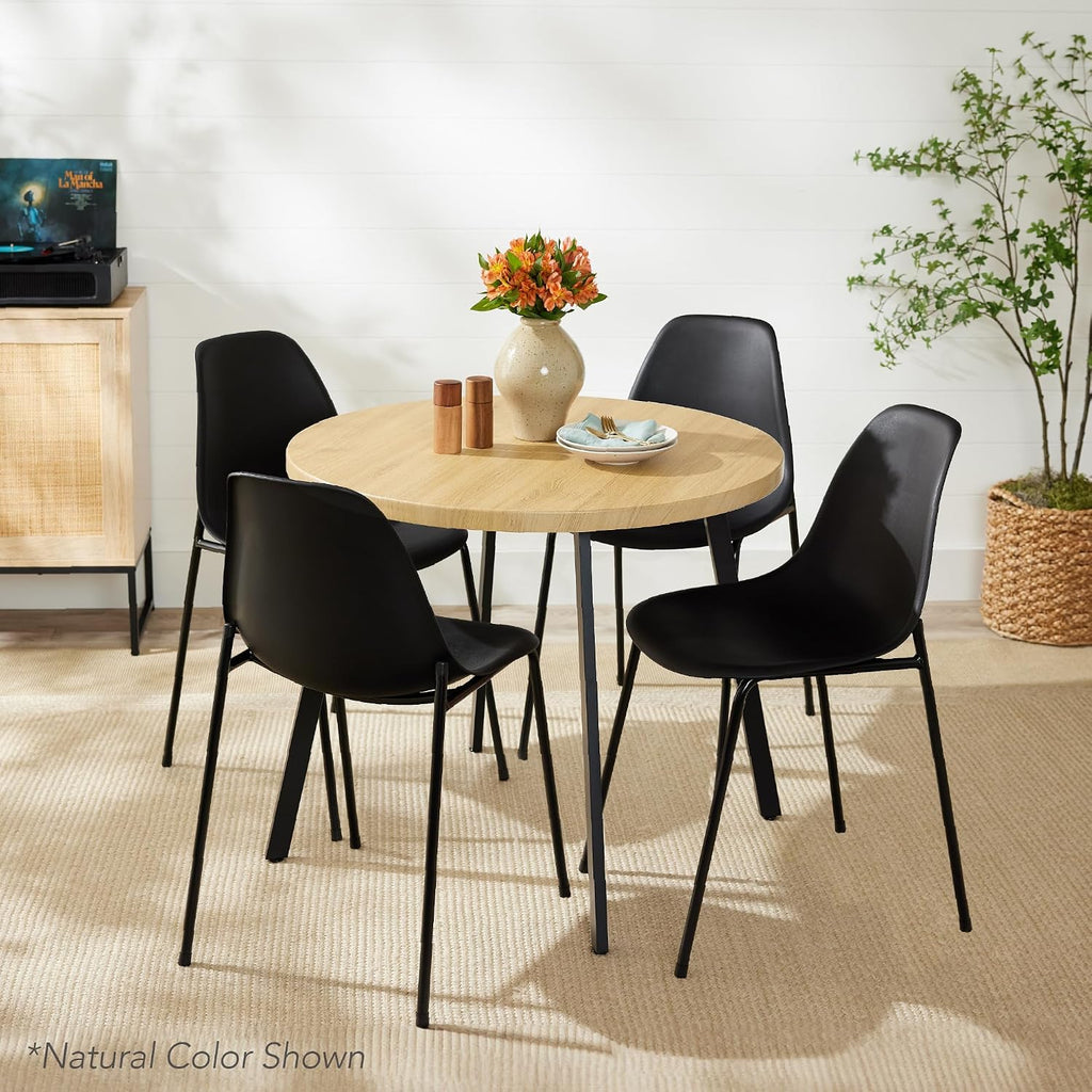 Best Choice Products Round Dining Table 35.5”, Mid-Century Modern Kitchen Table for 2-4 People, Small Space Apartment Dinette, Wood Top W/Steel Legs - Black