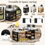 Extendable Dining Table with Storage, Transformer Console Table for 1-4 People, Mobile Rolling Island Table Space Saving Dining Room Table with Built-in Outlet for Homes, Apartments, Black Marble
