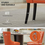 adochr PU Leather Dining Chairs Set of 2, Tufted Upholstered Dining Room Chair with Pull Ring and Solid Wood Legs, Orange