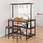 TrailBlaze 42'' Kitchen Island with Storage– 3-Tier Bakers Rack, Wooden Top, Sturdy Metal Frame, 5 Hooks, Space-Saving Design for Small Kitchens, Coffee Bar or Dining Room –No Stools