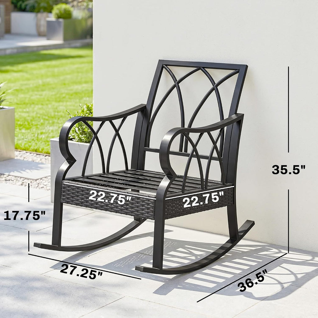 Outsunny 2 Piece Outdoor Wicker Rocking Chairs with Padded Cushions, Aluminum Furniture Rattan Porch Rocker Chairs w/Armrest for Garden, Patio, and Backyard, Blue