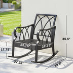 Outsunny 2 Piece Outdoor Wicker Rocking Chairs with Padded Cushions, Aluminum Furniture Rattan Porch Rocker Chairs w/Armrest for Garden, Patio, and Backyard, Blue