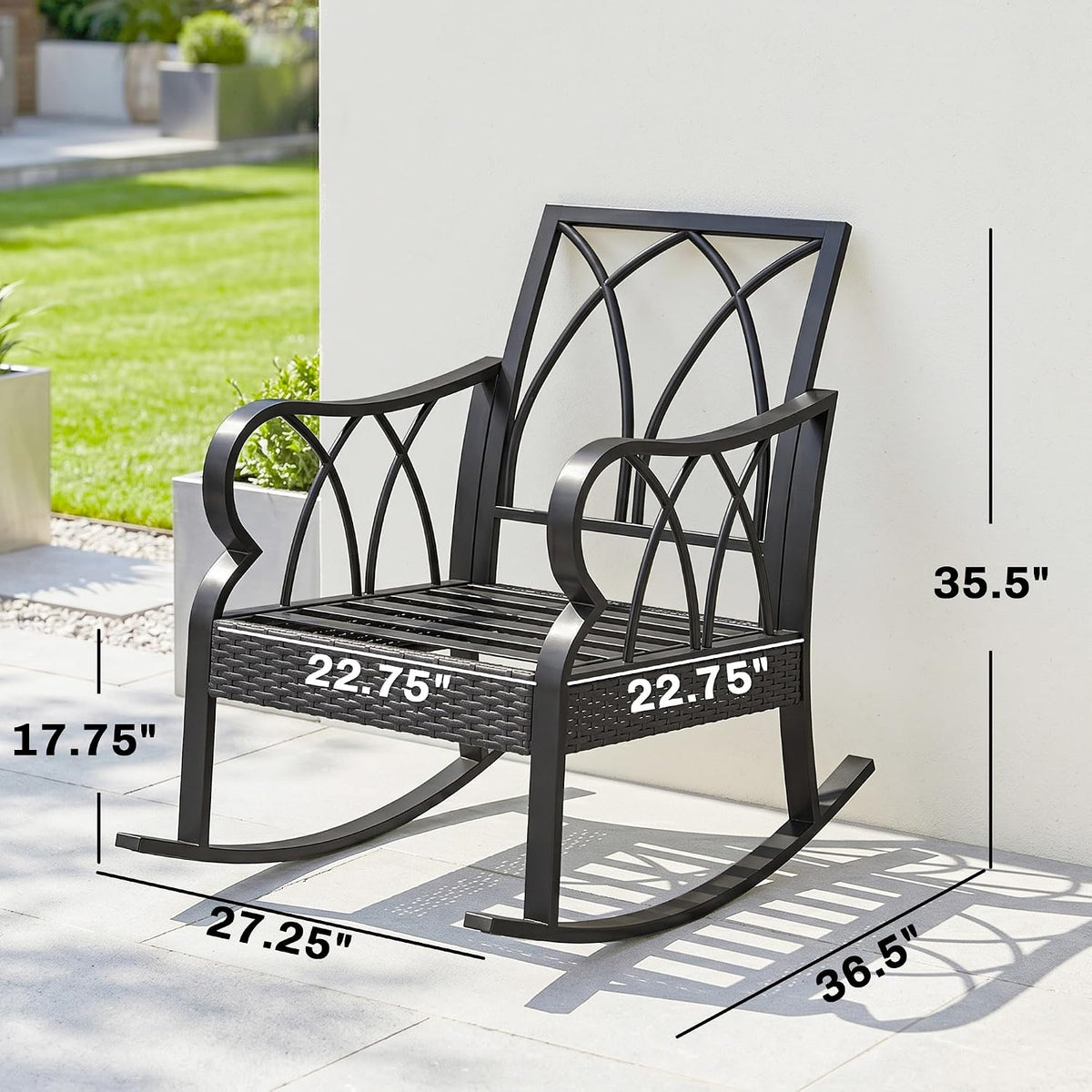 Outsunny 2 Piece Outdoor Wicker Rocking Chairs with Padded Cushions, Aluminum Furniture Rattan Porch Rocker Chairs w/Armrest for Garden, Patio, and Backyard, Blue