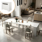 Expandable Dining Room Table, Extendable Table for 10-12 People, Folding Console Table, Space Saving Kitchen Table for Apartment, Marble and White