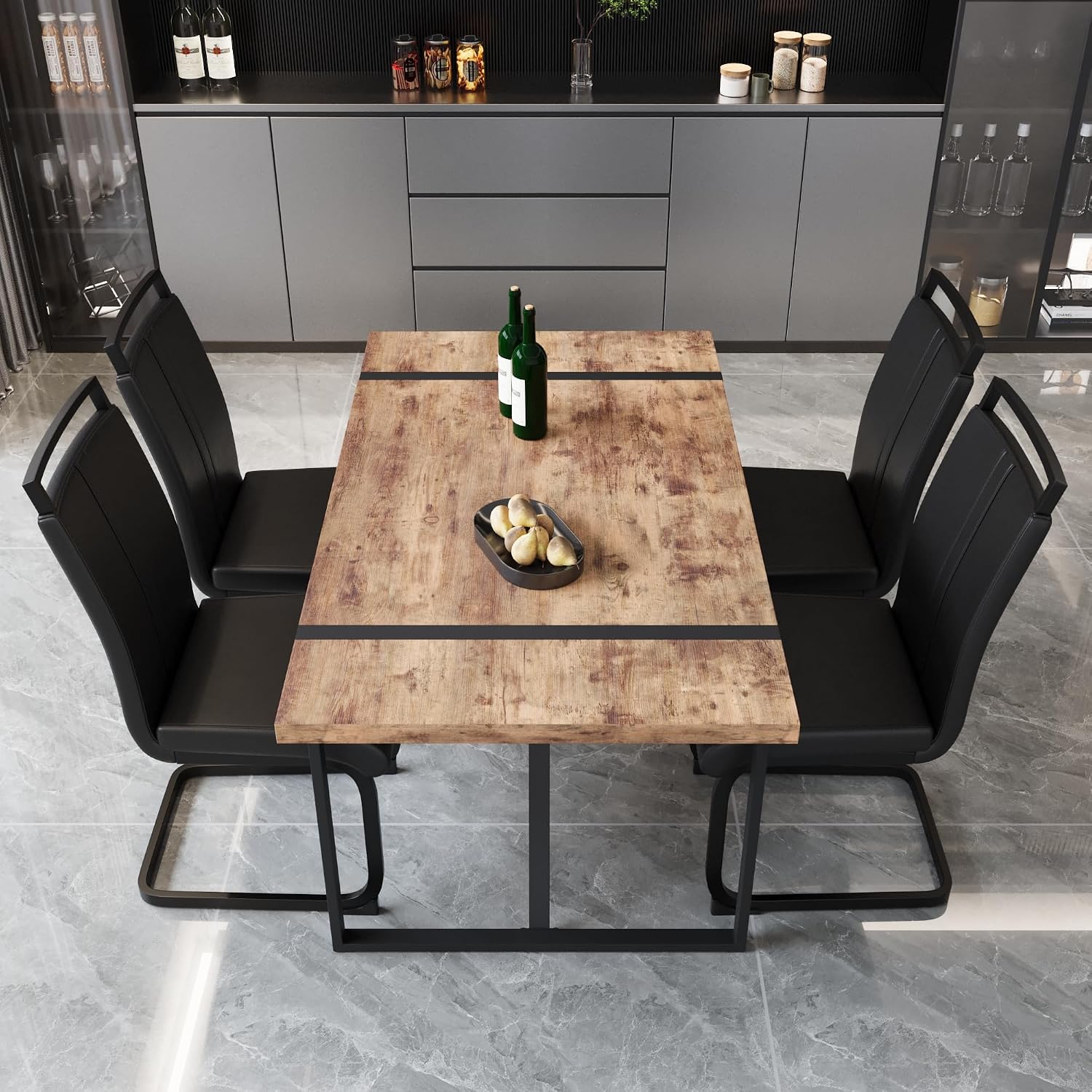 Modern Dining Table Set for 4, Wooden Kitchen Table and Chairs Set,5 Piece Dining Table Set with 1 MDF Table and 4 Upholstered Dining Chairs,55" Rectangle Kitchen Table Set for Apartment