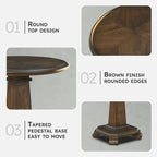 Lexicon 22 Dia. Round End Table, Wood Side Table with Sturdy Pedestal Leg, Cherry Veneer Accent Nightstand with for Small Spaces, Living Room, Bedroom, Entryway, Easy Assembly, Brown