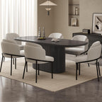 86.61" Oval Modern Dining Table Set for 6, Dining Room Tables with 6 Chairs for Kitchen, Living Room, 7 Piece Kitchen Tables 6 Seaters Dinner Table Set, Black