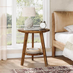 Solid Wood Round End Table, Sofa Side Table with Storage Shelf, Farmhouse Nightstand for Living Room, Bedroom, Easy Assembly (1)