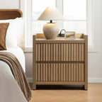 SICOTAS Night Stand Set 2 with Charging Station, Fluted Nightstands | Large Modern Nightstand with 2 Drawers for Bedroom, 25.4" Wide Bedside Table End Side Table for Sofa Side, Caramel Oak