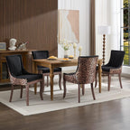 LKTART Upholstered Dining Chairs Set of 2, Solid Wood Kitchen Dining Room Chairs with Thicken Padded and Nailhead Trim for Home Kitchen Bedroom Black and Leopard