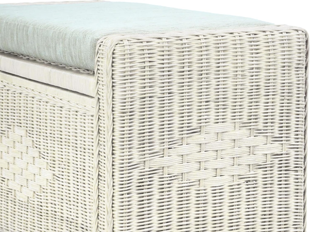 Bruno Handmade 32 Inch Rattan Wicker Chest Storage Trunk Organizer Ottoman W/Cushion White Color