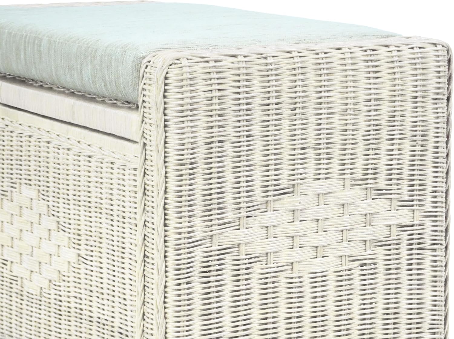 Bruno Handmade 32 Inch Rattan Wicker Chest Storage Trunk Organizer Ottoman W/Cushion White Color