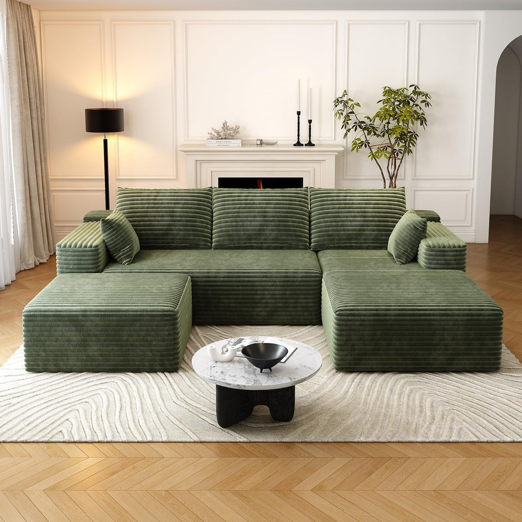 95" Sectional Couches for Living Room Cloud Couch Sofa with L-Shape Upholstered Couchs Modern Modular Sectional Couch with Chaise (Green, 95" W 2-Seater+Right Chaise+Ottoman)