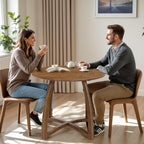 Acacia Alma 36 Inches Round Dining Table for 4, Solid Rubber Wood, Mid-Century Modern Kitchen & Dining Room Tables, Space-Saving for Living Room, Wooden Waterproof Thickened Tabletop, Natural