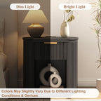 MECHYIN Fluted Nightstand with Charging Station Large 23.6" Round Bedside Table,Black