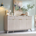 T4TREAM Large Buffet Sideboard Cabinet with Storages, 60" Fluted Modern Buffet Table Coffee Bar Wine Bar Storage Cabinet with 3 Drawers & 4 Doors for Dining Room, Living Room, Hallway(White Alder)