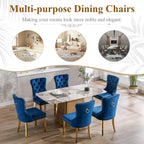 civama Dining Room Chairs Set of 4, Velvet Nikki Collection Dining Chair Upholstered Modern Tufted Kitchen Chair with Nailhead Back Pull Ring Golden Steel Legs, Blue