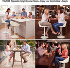 YOUNIKE Bar Stools Set of 2 Kitchen Bar Chair Counter Height Barstool Cream | Faux Leather Upholstered Modern Adjustable Swivel Padded Low Backs for Breakfast Island Mid-Century Load 300LBS