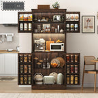 72" Tall Farmhouse Kitchen Pantry Cabinet with LED Light and Power Outlet,Modern Farmhouse Kitchen Storage Cabinet w Load-Bearing Steel Pipe,Barn Doors, Organizer,Food Pantry Cabinets(Rustic Brown)