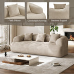 91" Couch,Cloud Couch,Chenille Curved Sofa with 3 Seater and 3 Pillows, Modern Compression Sofa for Living Room, Bedroom and Apartment, No Assembly Required, Light Brown