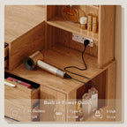 Chrangmay 55.4" Big Modern Vanity Desk with Mirror and Lights,Makeup Vanity Desk with 8 Drawers and Storage Shelves & Power Outlet,RBP Glass Cabinets, Oak