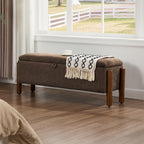 47'' Modern Storage Ottoman Benches with Walnut Wood Legs Ottoman Bench with 22 Gallons Storage Space Fabric Upholstered Seating End of Bed Bench for Bedroom for Livingroom Brown